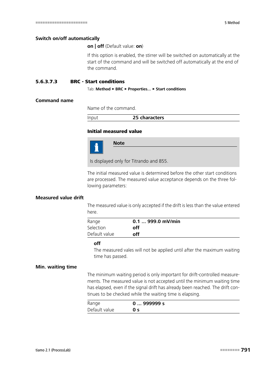 3 brc - start conditions, Start conditions | Metrohm tiamo 2.1 (ProcessLab) User Manual | Page 807 / 1602