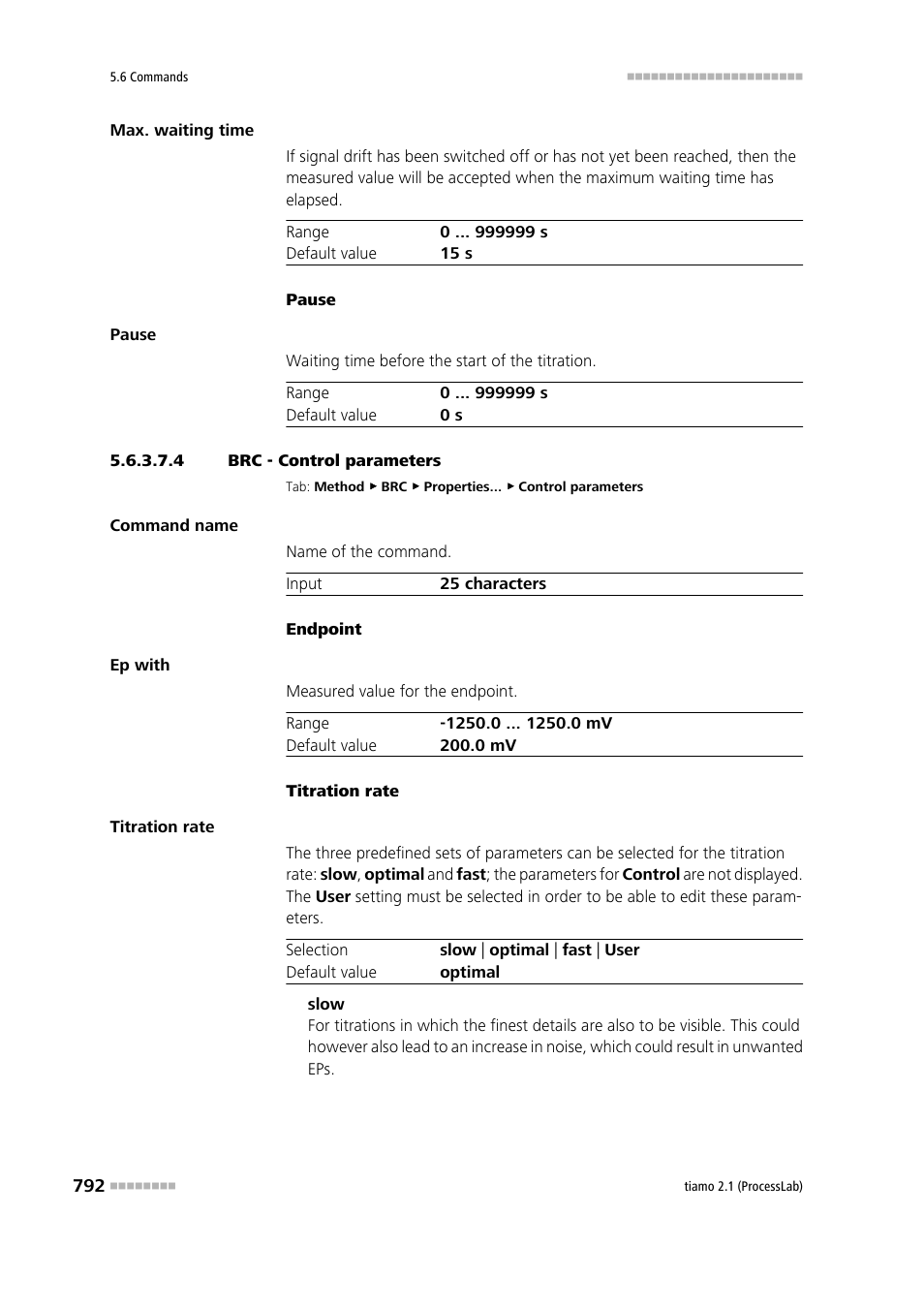 4 brc - control parameters, Control parameters | Metrohm tiamo 2.1 (ProcessLab) User Manual | Page 808 / 1602