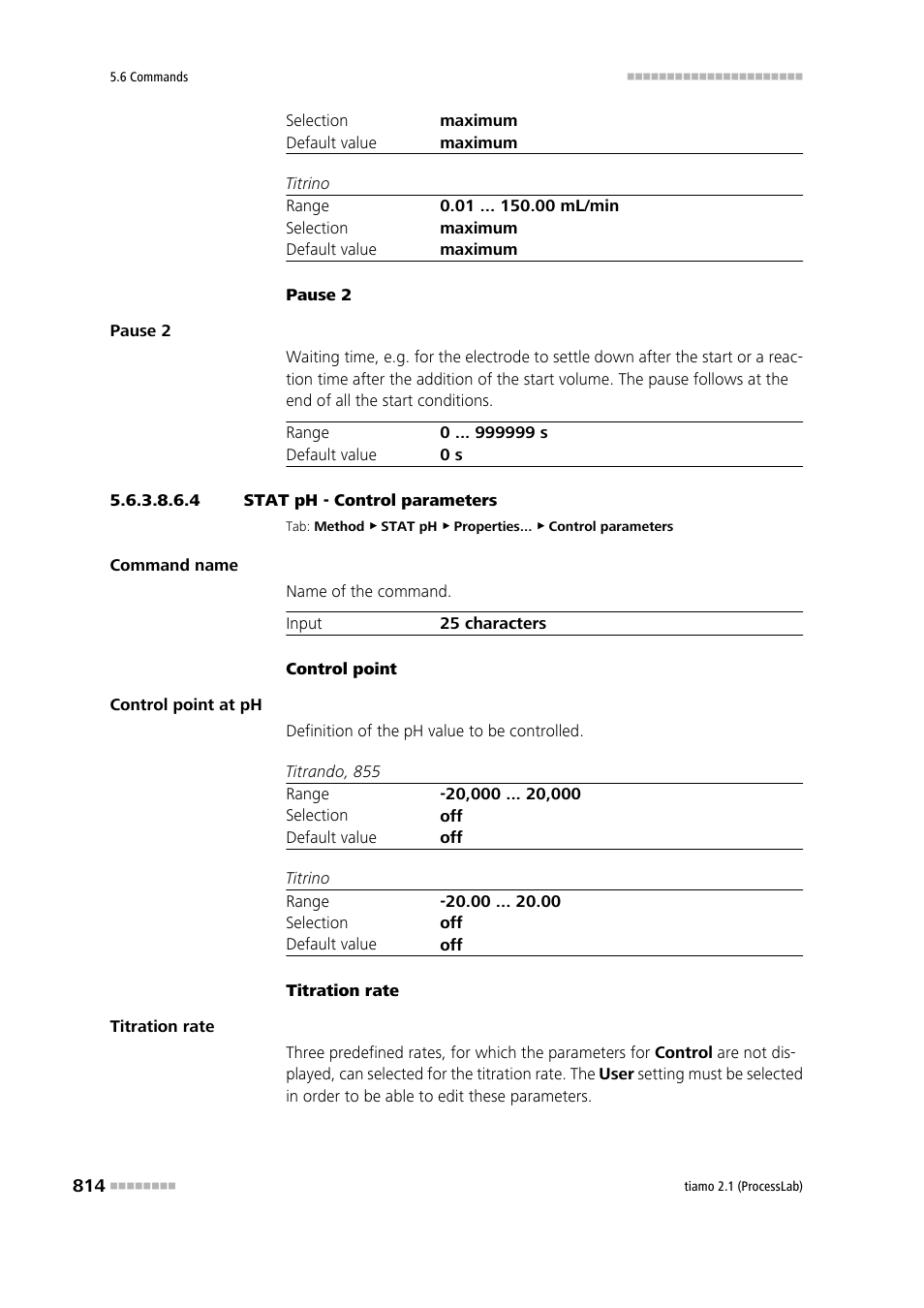 4 stat ph - control parameters, Control parameters | Metrohm tiamo 2.1 (ProcessLab) User Manual | Page 830 / 1602