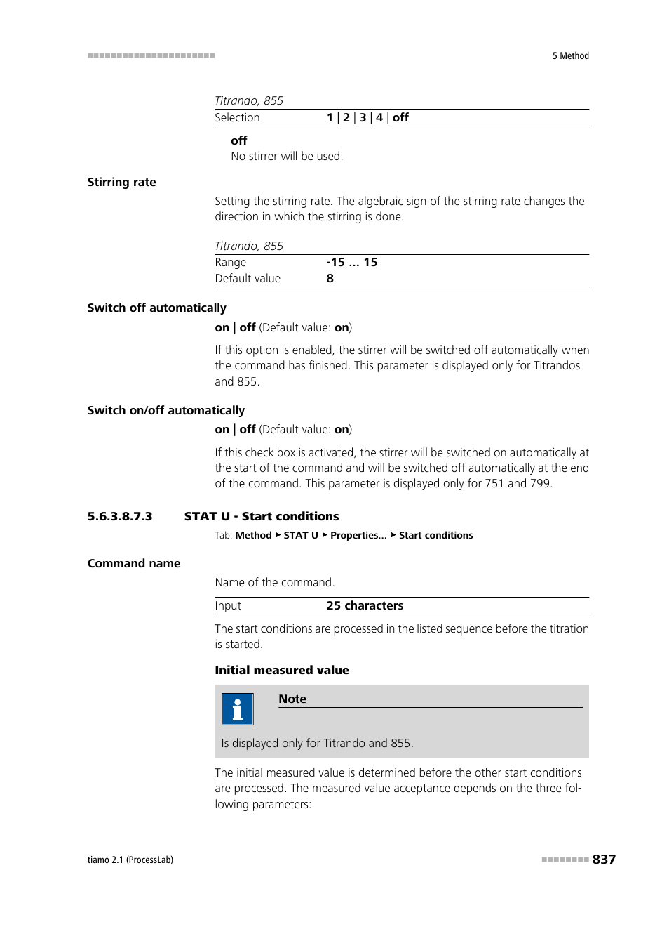 3 stat u - start conditions, Start conditions | Metrohm tiamo 2.1 (ProcessLab) User Manual | Page 853 / 1602