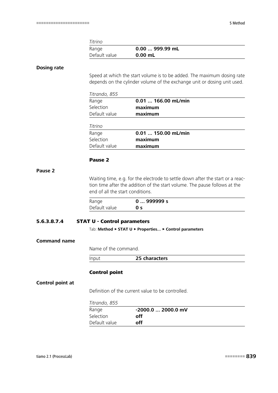 4 stat u - control parameters, Control parameters | Metrohm tiamo 2.1 (ProcessLab) User Manual | Page 855 / 1602