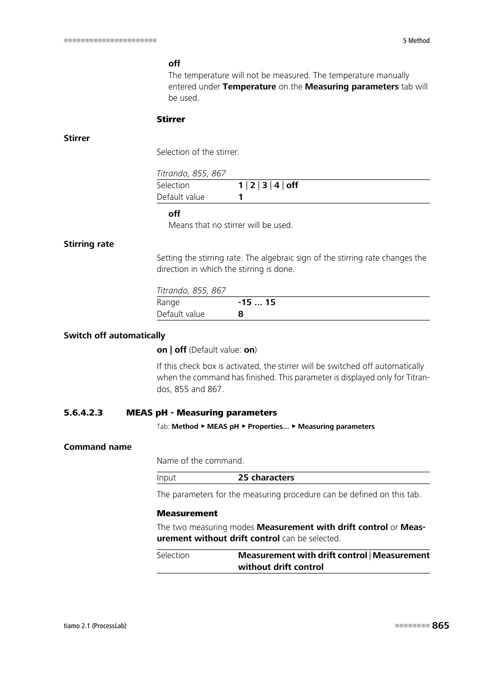 3 meas ph - measuring parameters, Measuring parameters | Metrohm tiamo 2.1 (ProcessLab) User Manual | Page 881 / 1602