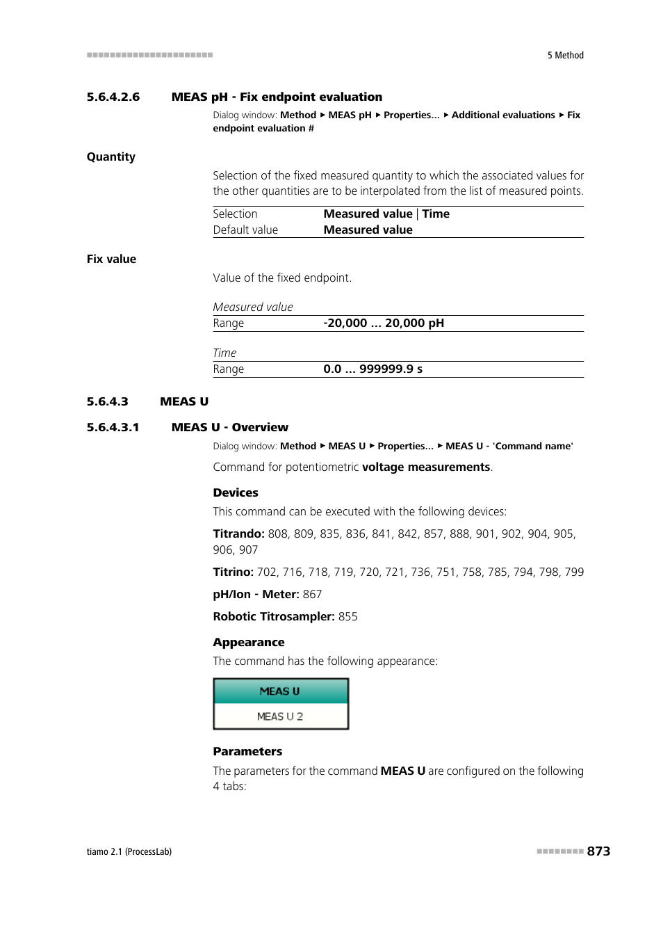 6 meas ph - fix endpoint evaluation, 3 meas u, 1 meas u - overview | Meas u | Metrohm tiamo 2.1 (ProcessLab) User Manual | Page 889 / 1602