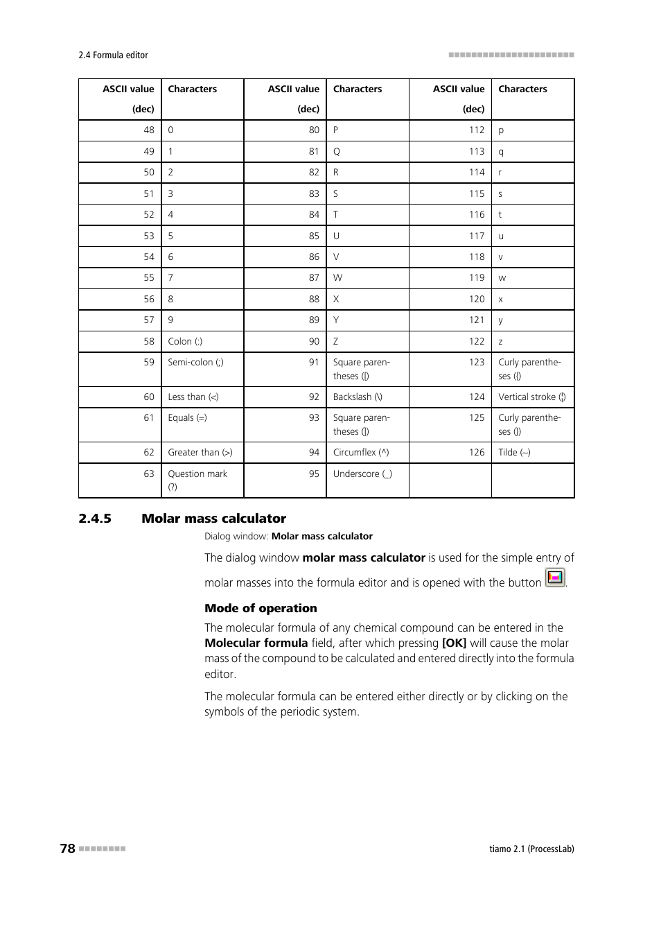 5 molar mass calculator, Molar mass calculator | Metrohm tiamo 2.1 (ProcessLab) User Manual | Page 94 / 1602