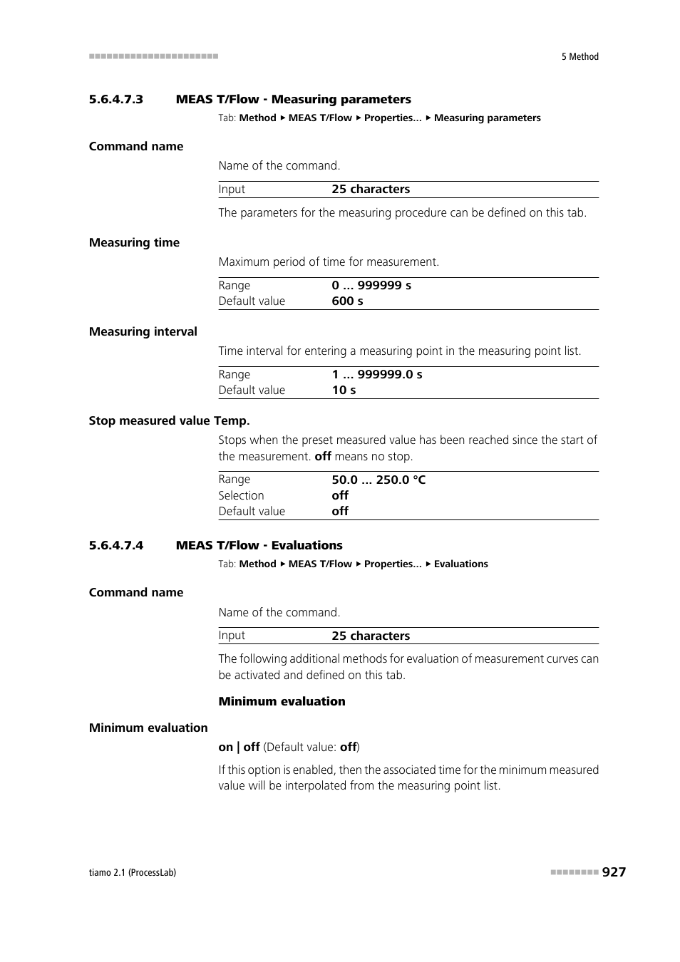 3 meas t/flow - measuring parameters, 4 meas t/flow - evaluations, Measuring parameters | Evaluation | Metrohm tiamo 2.1 (ProcessLab) User Manual | Page 943 / 1602