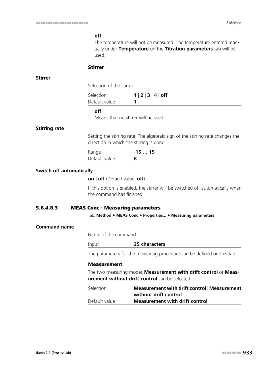 3 meas conc - measuring parameters | Metrohm tiamo 2.1 (ProcessLab) User Manual | Page 949 / 1602