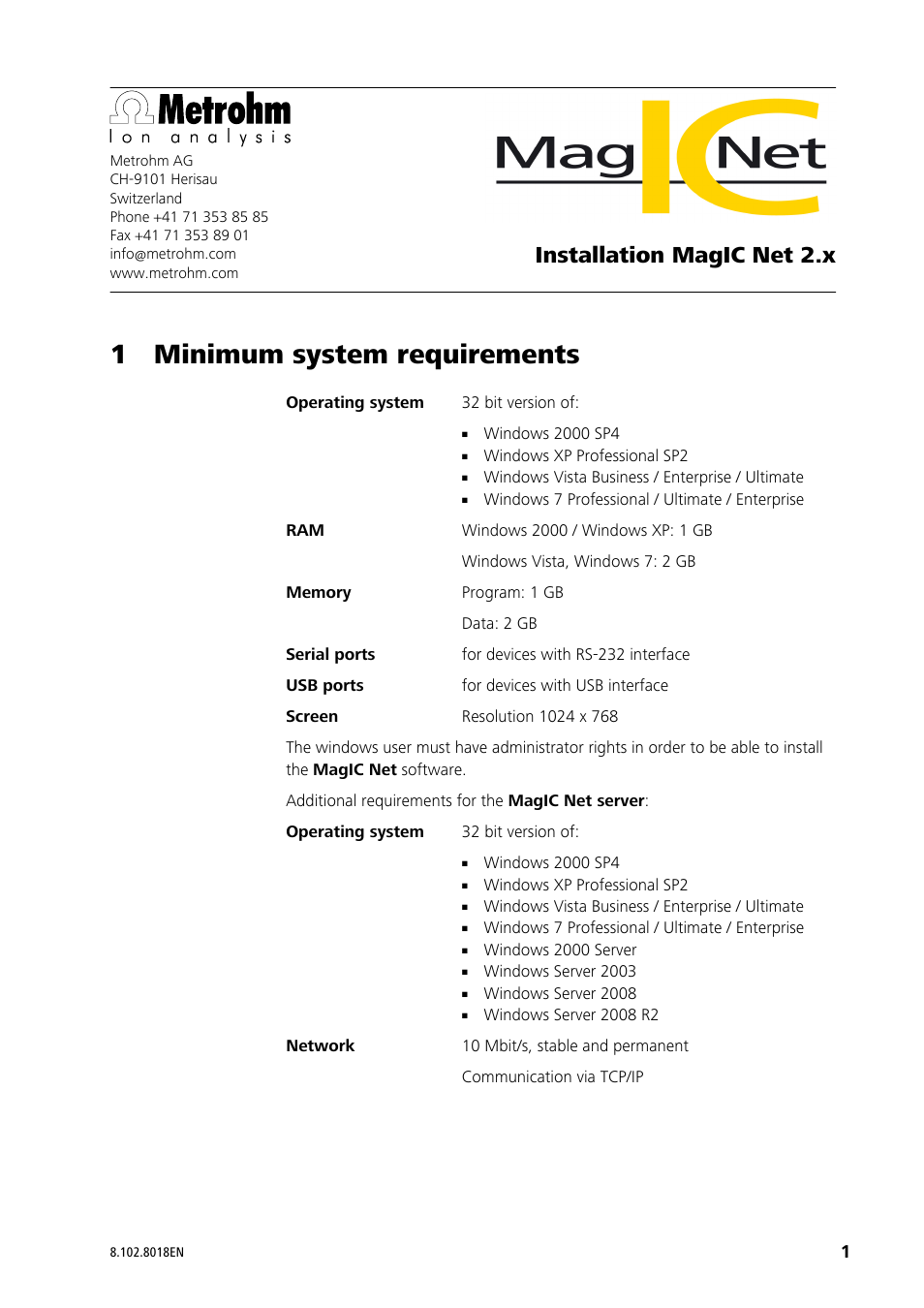 Metrohm MagIC Net 2.1 User Manual | 13 pages