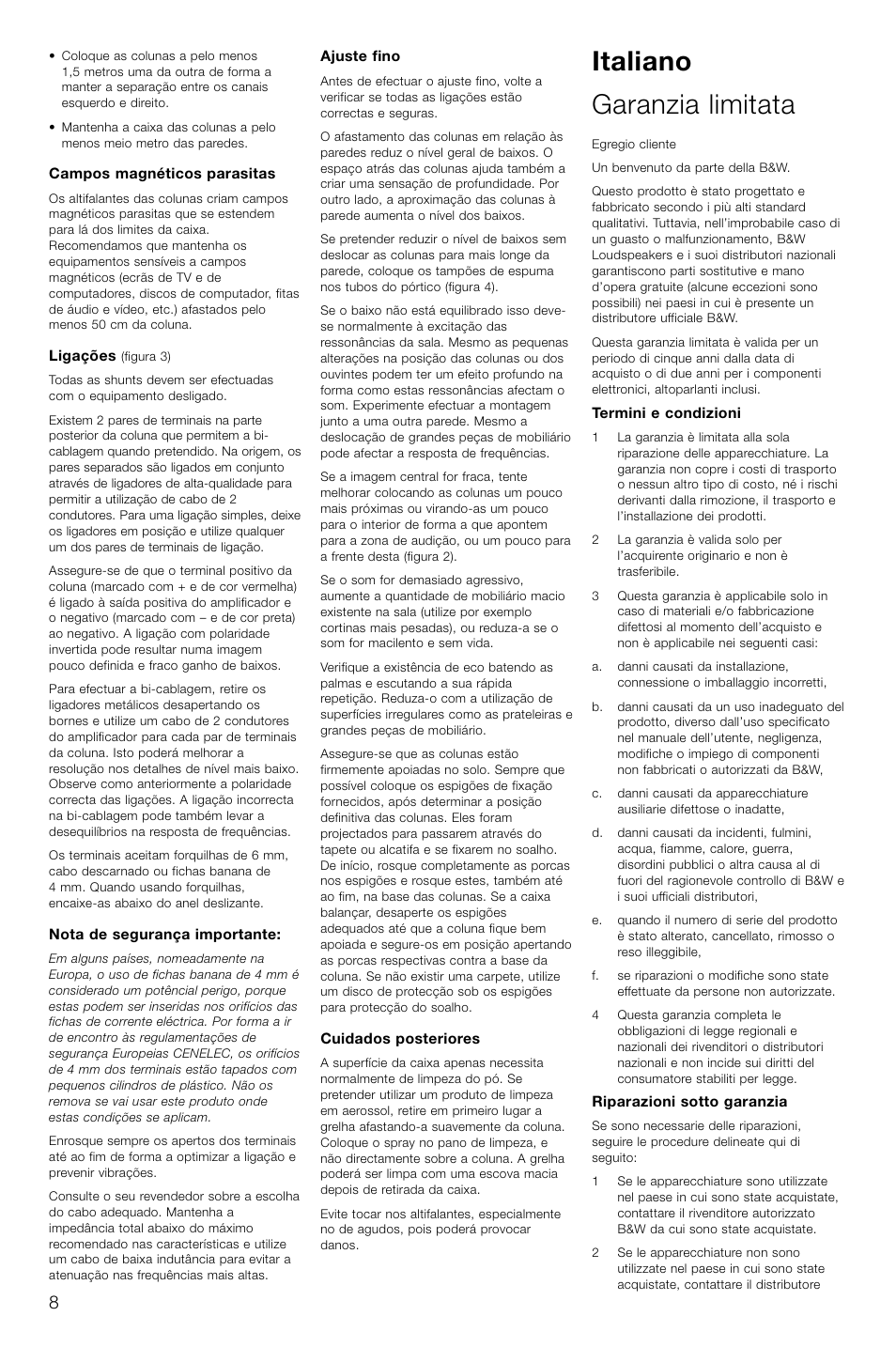 Italiano garanzia limitata | Bowers & Wilkins DM602.5 S3 User Manual | Page 11 / 32