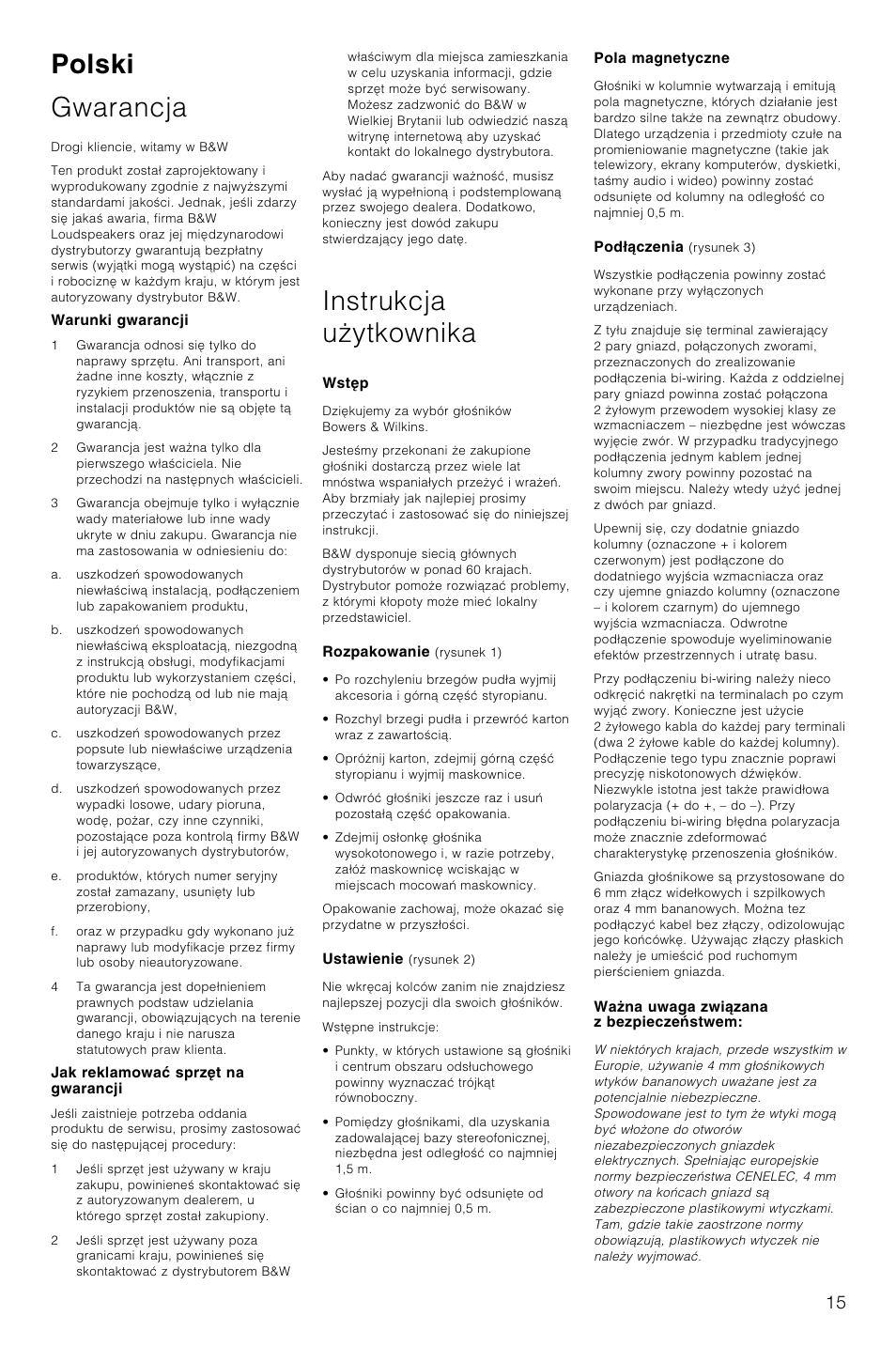 Polski gwarancja, Instrukcja uãytkownika | Bowers & Wilkins DM602.5 S3 User Manual | Page 18 / 32