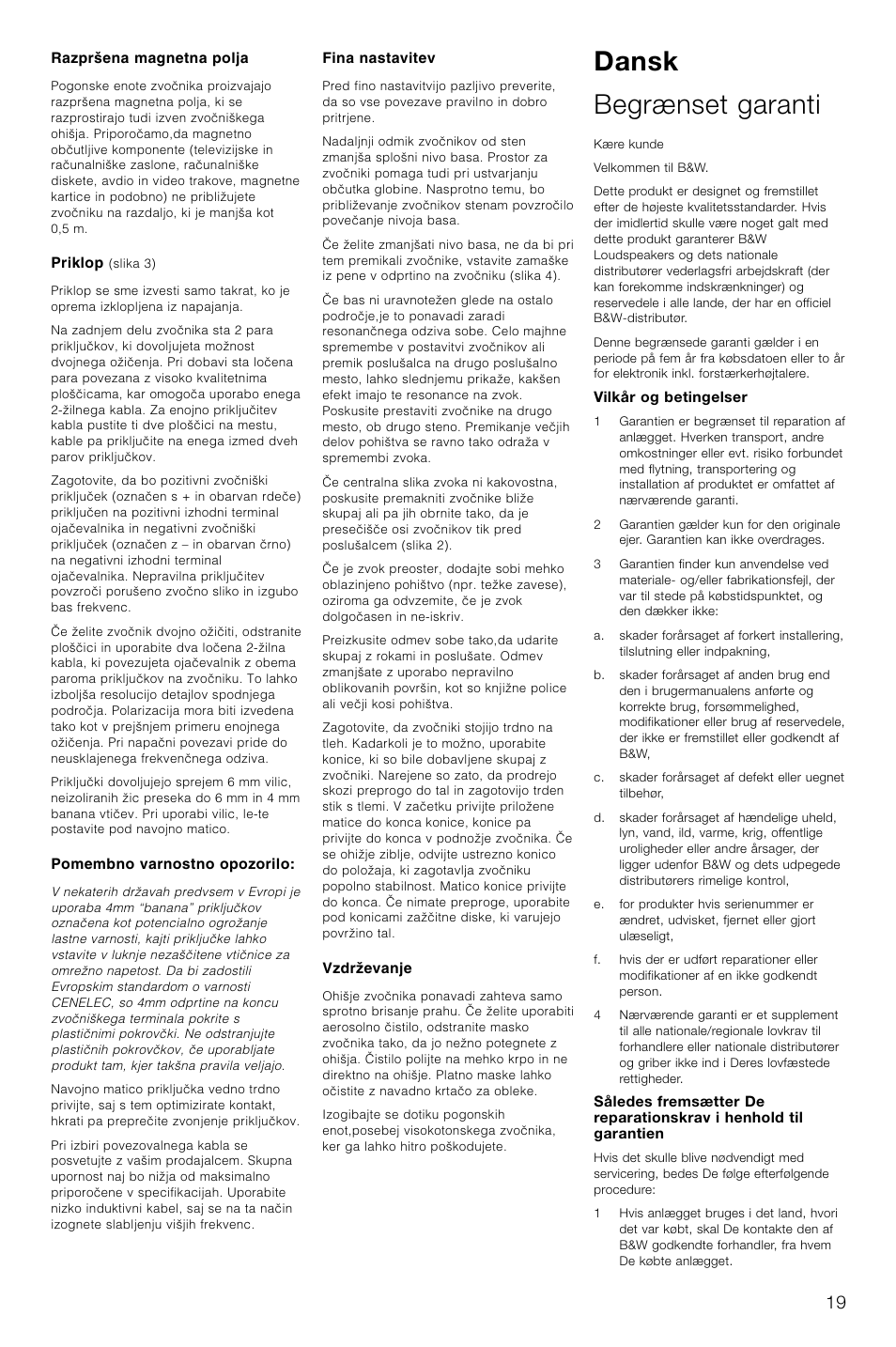 Dansk begrænset garanti | Bowers & Wilkins DM602.5 S3 User Manual | Page 22 / 32