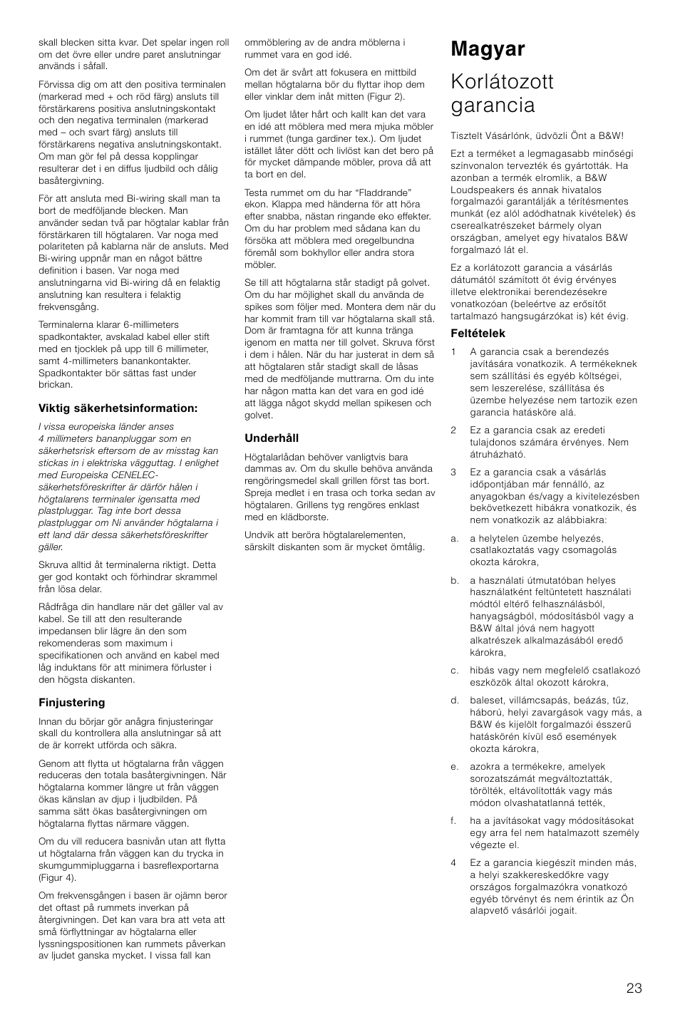 Magyar korlátozott garancia | Bowers & Wilkins DM602.5 S3 User Manual | Page 26 / 32
