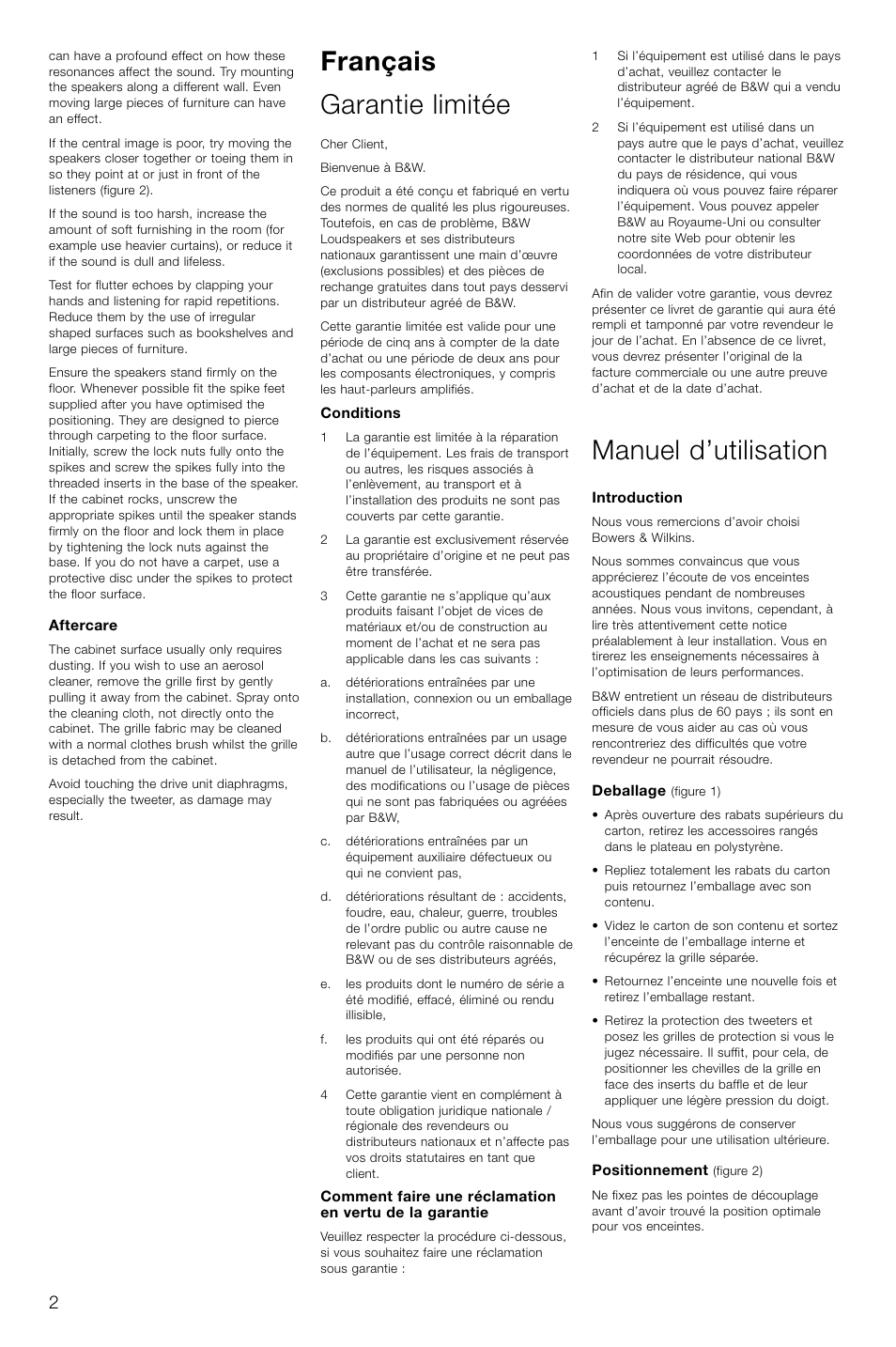 Français garantie limitée, Manuel d’utilisation | Bowers & Wilkins DM602.5 S3 User Manual | Page 5 / 32