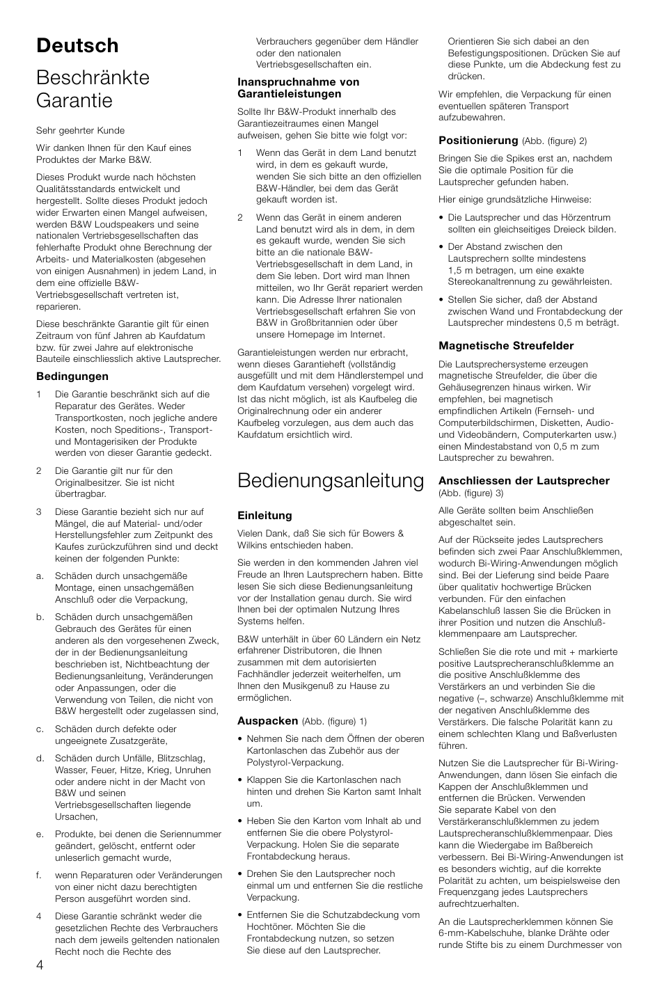 Deutsch beschränkte garantie, Bedienungsanleitung | Bowers & Wilkins DM602.5 S3 User Manual | Page 7 / 32