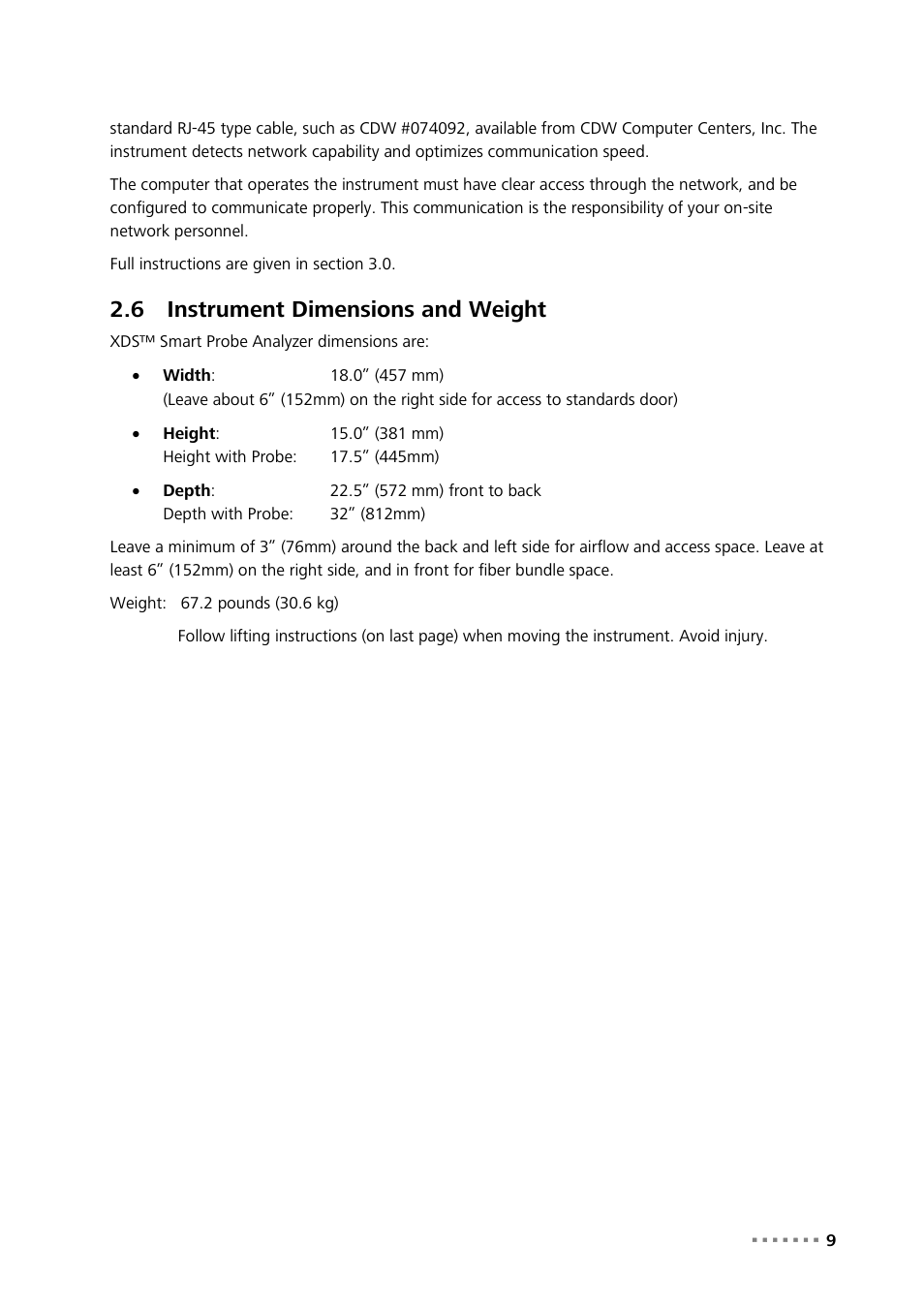 6 instrument dimensions and weight, Instrument dimensions and weight | Metrohm NIRS XDS SmartProbe Analyzer User Manual | Page 11 / 97