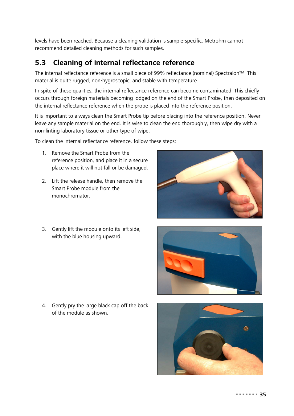 3 cleaning of internal reflectance reference, Cleaning of internal reflectance reference | Metrohm NIRS XDS SmartProbe Analyzer User Manual | Page 37 / 97