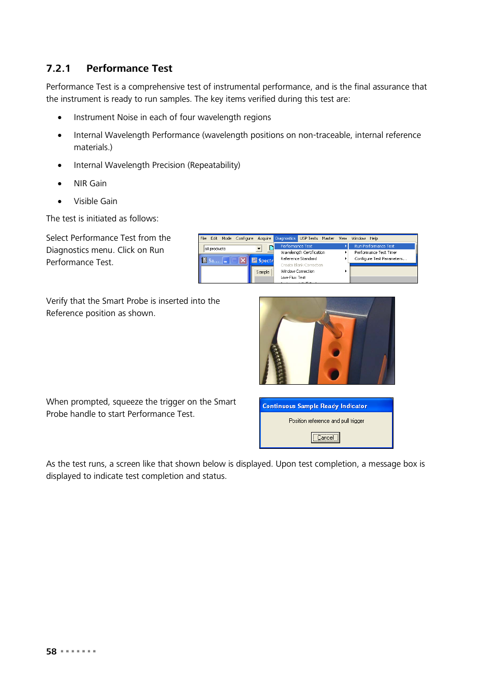 1 performance test, Performance test | Metrohm NIRS XDS SmartProbe Analyzer User Manual | Page 60 / 97