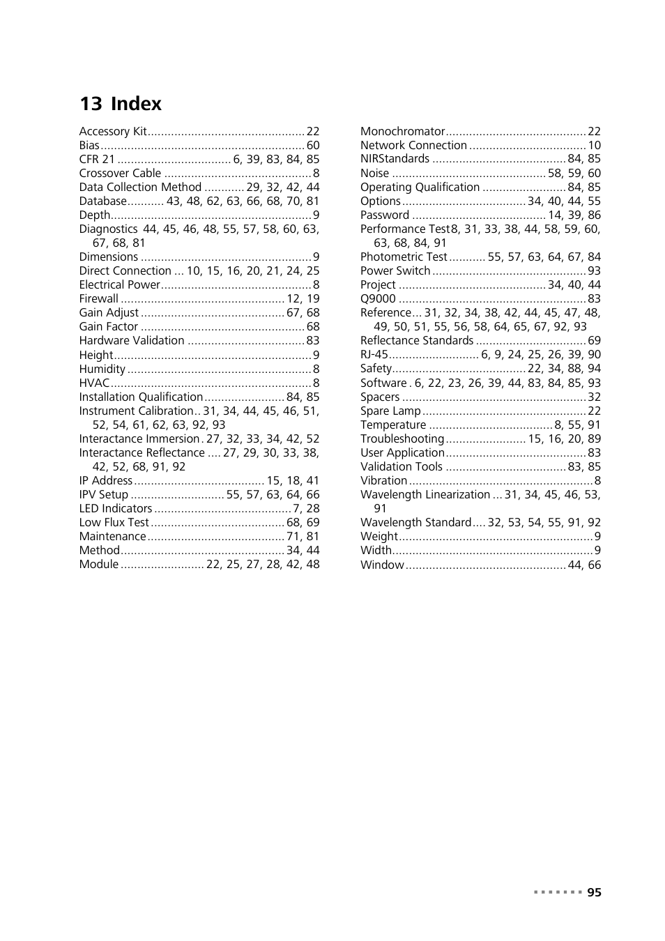 13 index, Index | Metrohm NIRS XDS SmartProbe Analyzer User Manual | Page 97 / 97