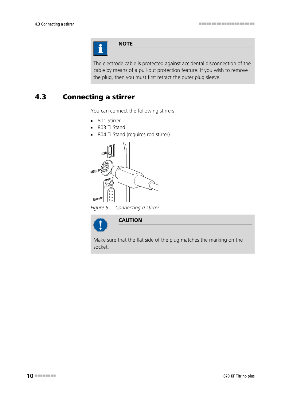 3 connecting a stirrer, Connecting a stirrer, Figure 5 | Metrohm 870 KF Titrino plus Manual User Manual | Page 20 / 108