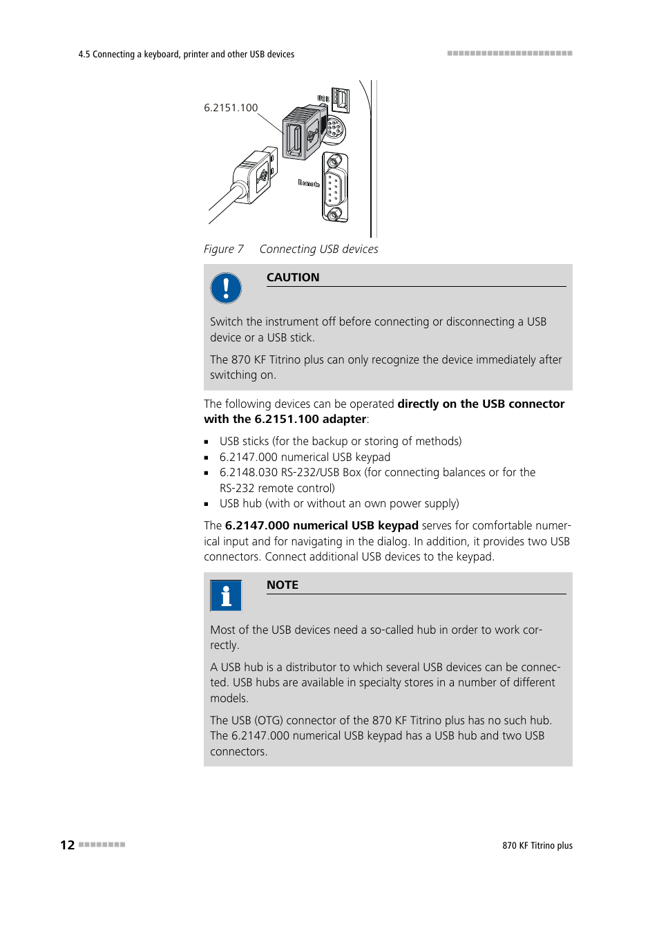 Figure 7, Connecting usb devices | Metrohm 870 KF Titrino plus Manual User Manual | Page 22 / 108