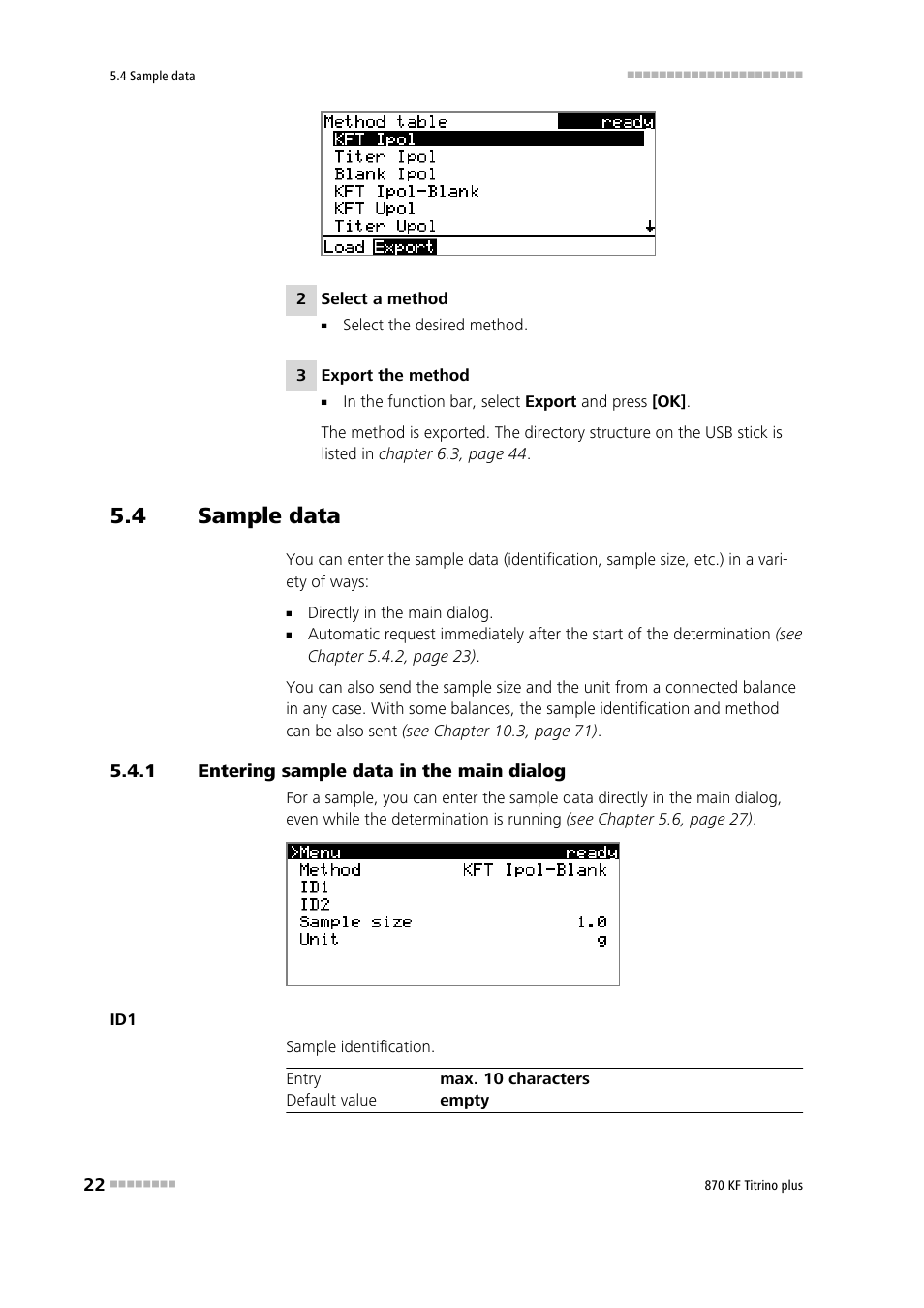 4 sample data, 1 entering sample data in the main dialog, Sample data | Entering sample data in the main dialog | Metrohm 870 KF Titrino plus Manual User Manual | Page 32 / 108