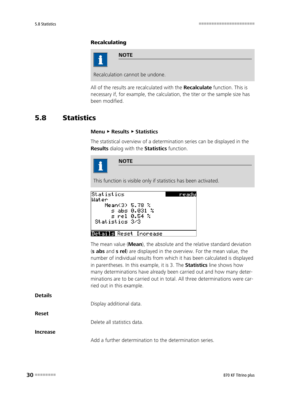 8 statistics, Statistics | Metrohm 870 KF Titrino plus Manual User Manual | Page 40 / 108