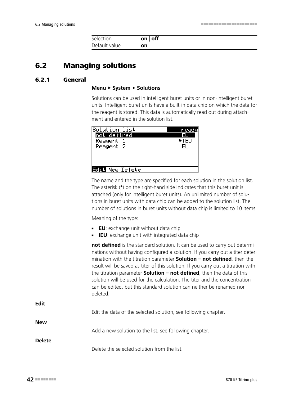 2 managing solutions, 1 general, Managing solutions | General | Metrohm 870 KF Titrino plus Manual User Manual | Page 52 / 108