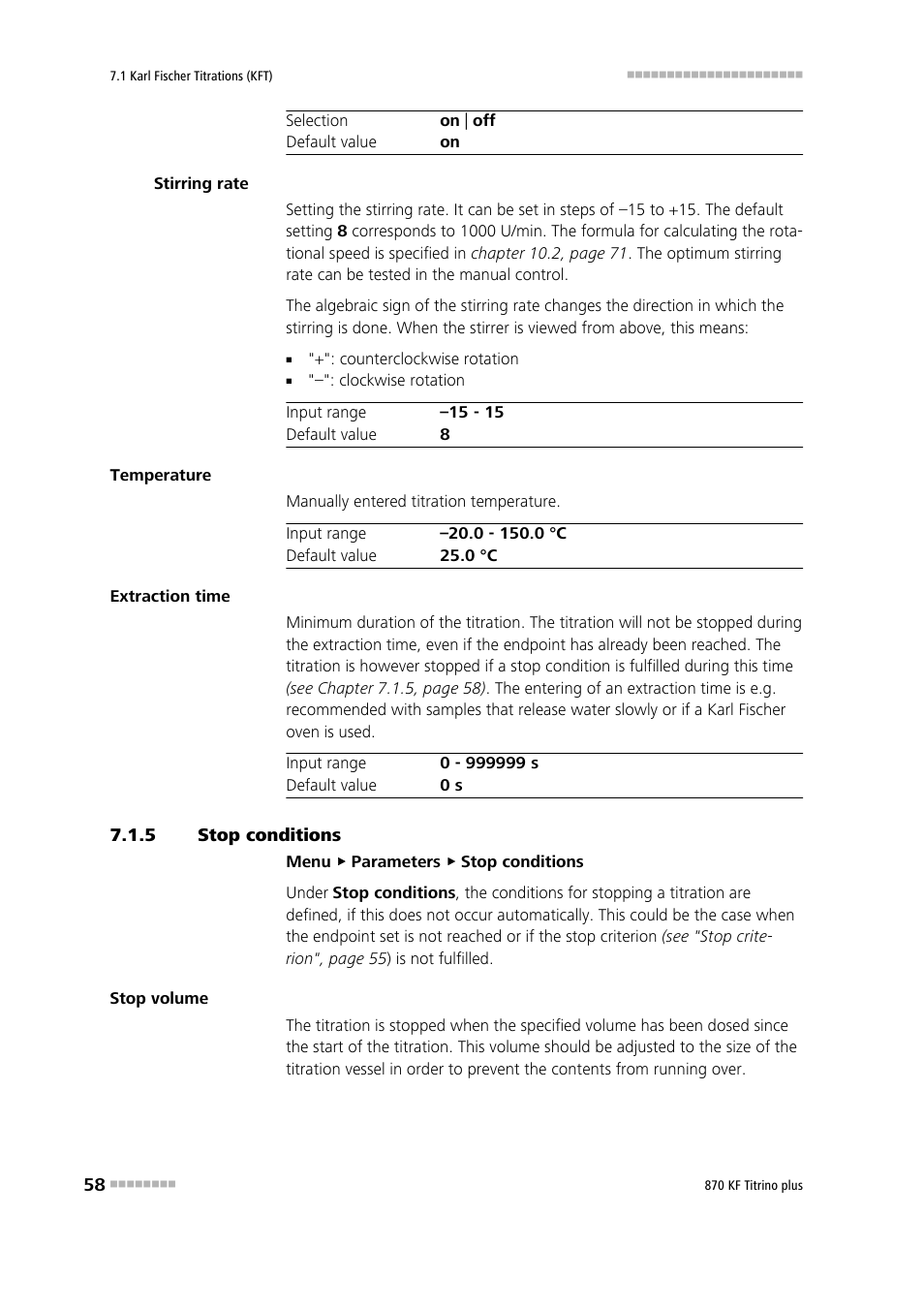 5 stop conditions, Stop conditions | Metrohm 870 KF Titrino plus Manual User Manual | Page 68 / 108