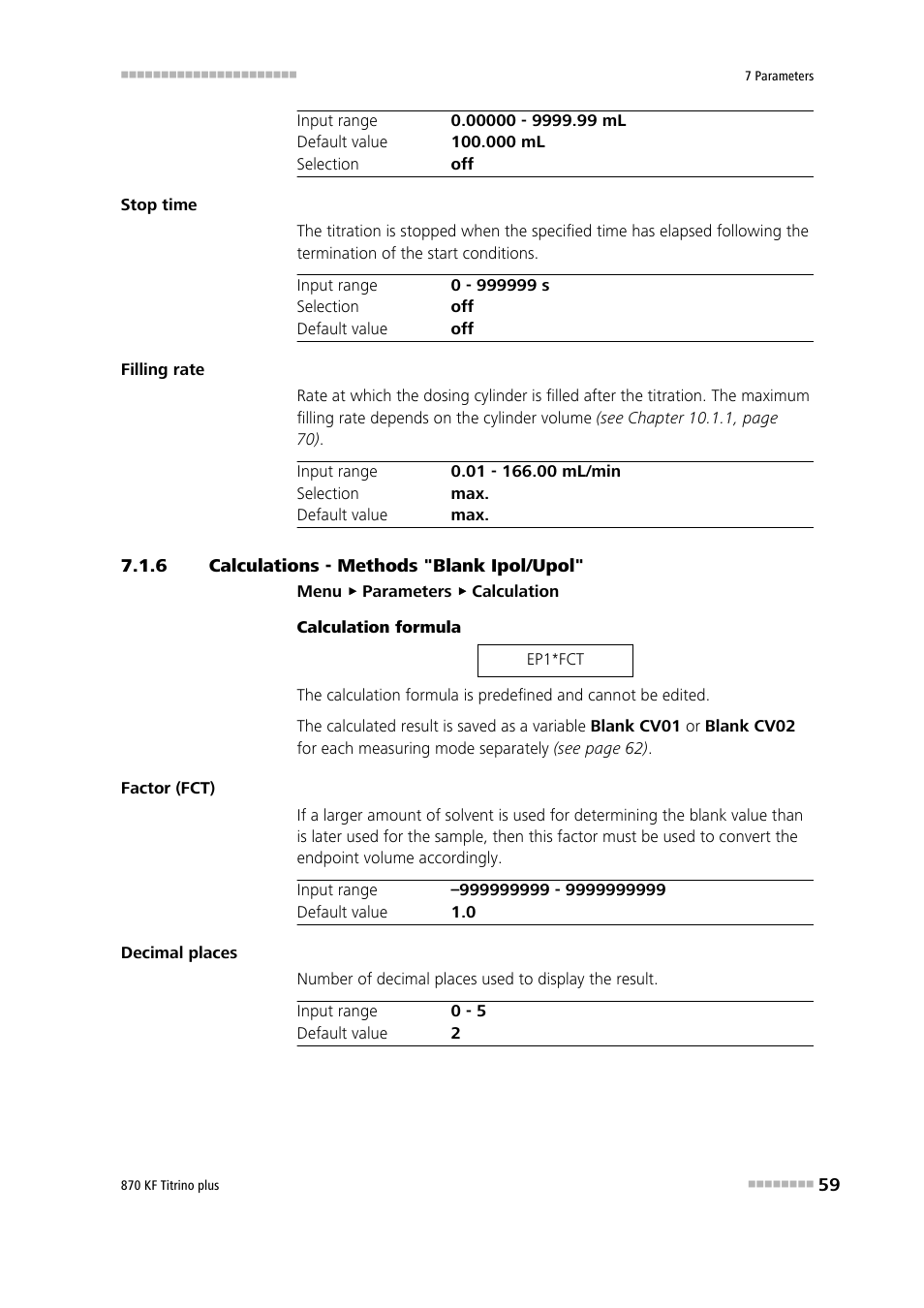 6 calculations - methods "blank ipol/upol, Calculations - methods "blank ipol/upol | Metrohm 870 KF Titrino plus Manual User Manual | Page 69 / 108