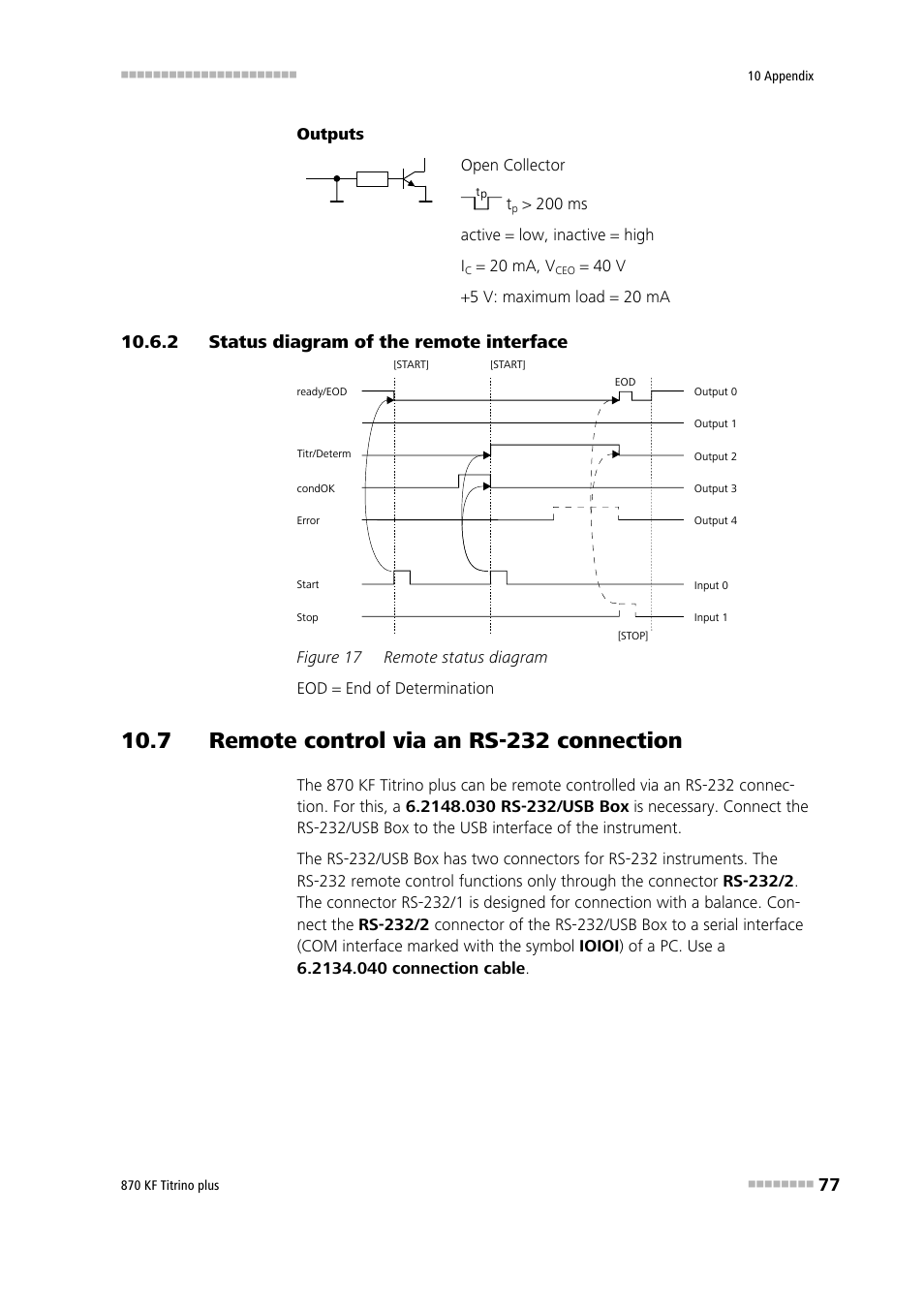 2 status diagram of the remote interface, 7 remote control via an rs-232 connection, Status diagram of the remote interface | Figure 17, Remote status diagram | Metrohm 870 KF Titrino plus Manual User Manual | Page 87 / 108