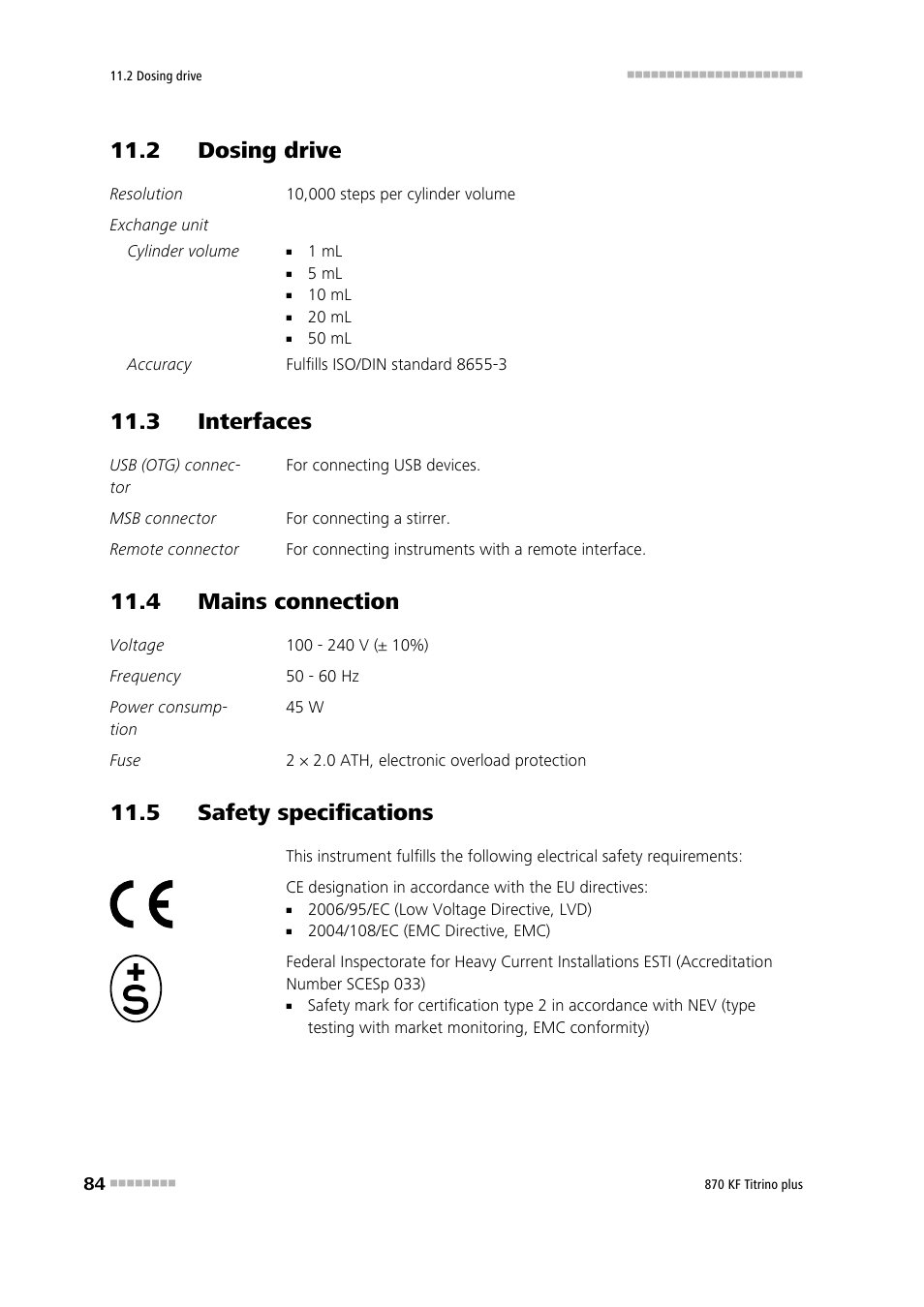 2 dosing drive, 3 interfaces, 4 mains connection | 5 safety specifications | Metrohm 870 KF Titrino plus Manual User Manual | Page 94 / 108