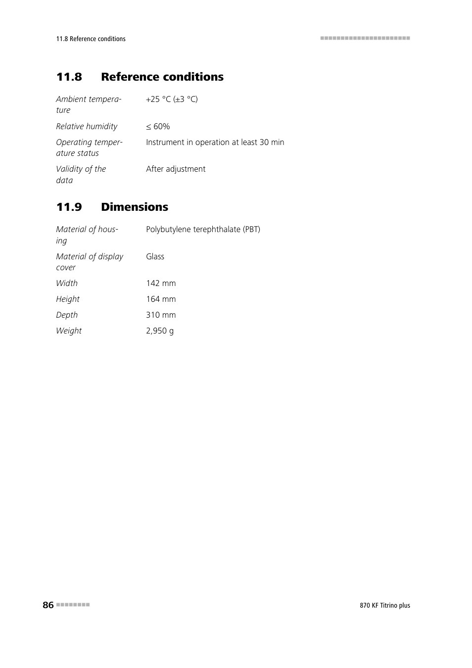 8 reference conditions, 9 dimensions | Metrohm 870 KF Titrino plus Manual User Manual | Page 96 / 108