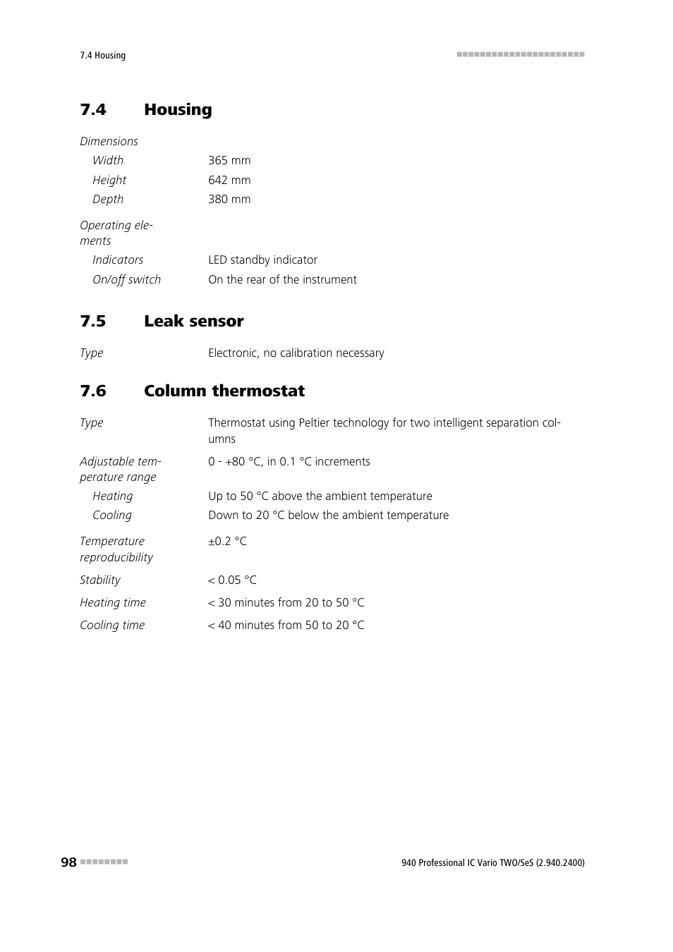 4 housing, 5 leak sensor, 6 column thermostat | Housing, Leak sensor, Column thermostat | Metrohm 940 Professional IC Vario TWO/SeS/PP User Manual | Page 106 / 116