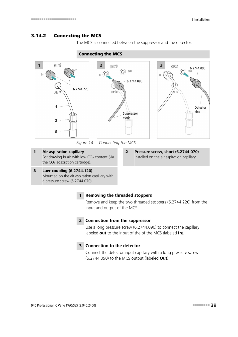 2 connecting the mcs, Connecting the mcs, Figure 14 | Metrohm 940 Professional IC Vario TWO/SeS/PP User Manual | Page 47 / 116