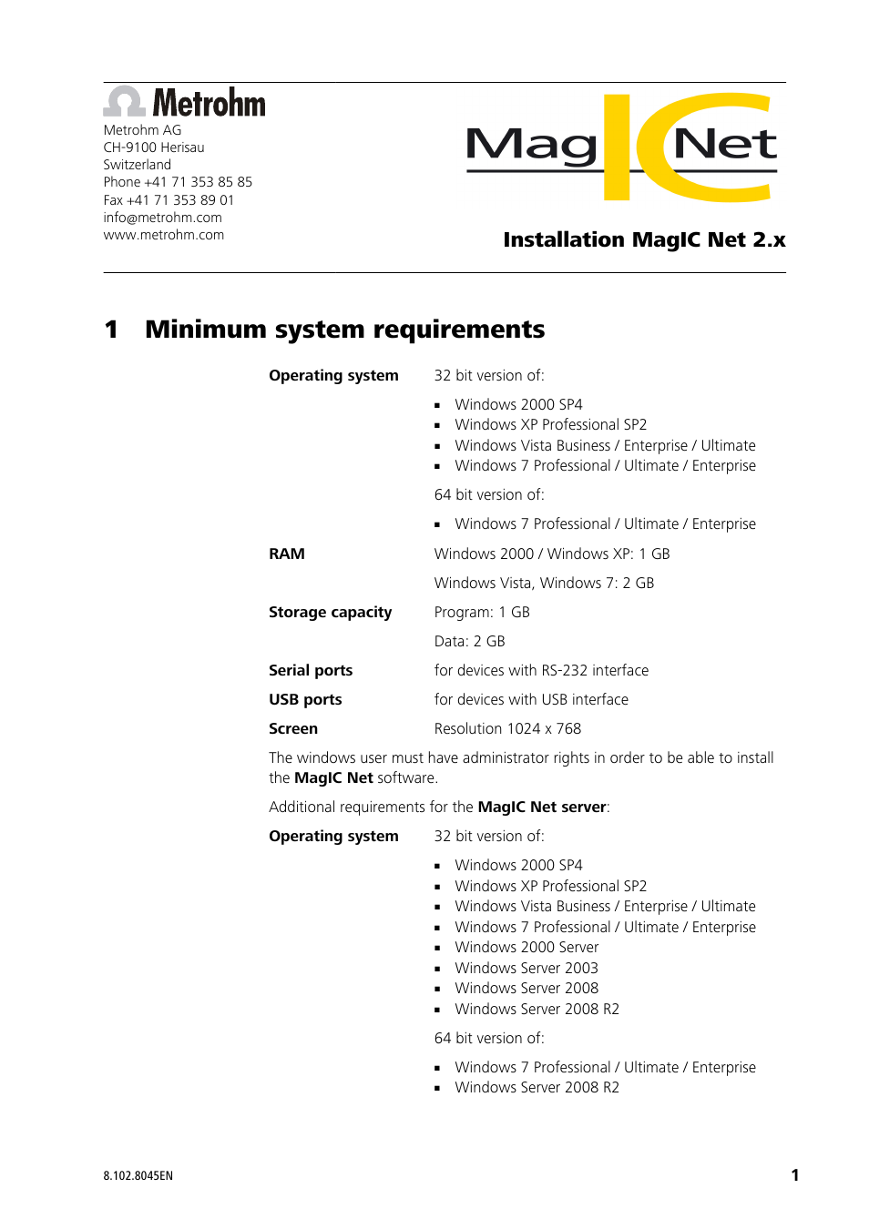 Metrohm MagIC Net 2.4 User Manual | 17 pages