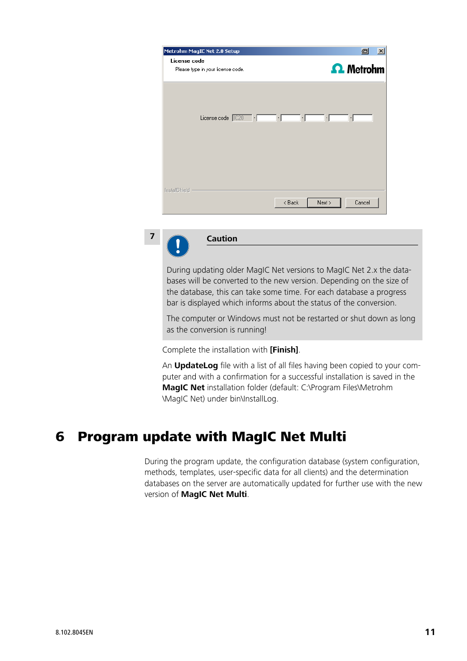 6 program update with magic net multi | Metrohm MagIC Net 2.4 User Manual | Page 11 / 17