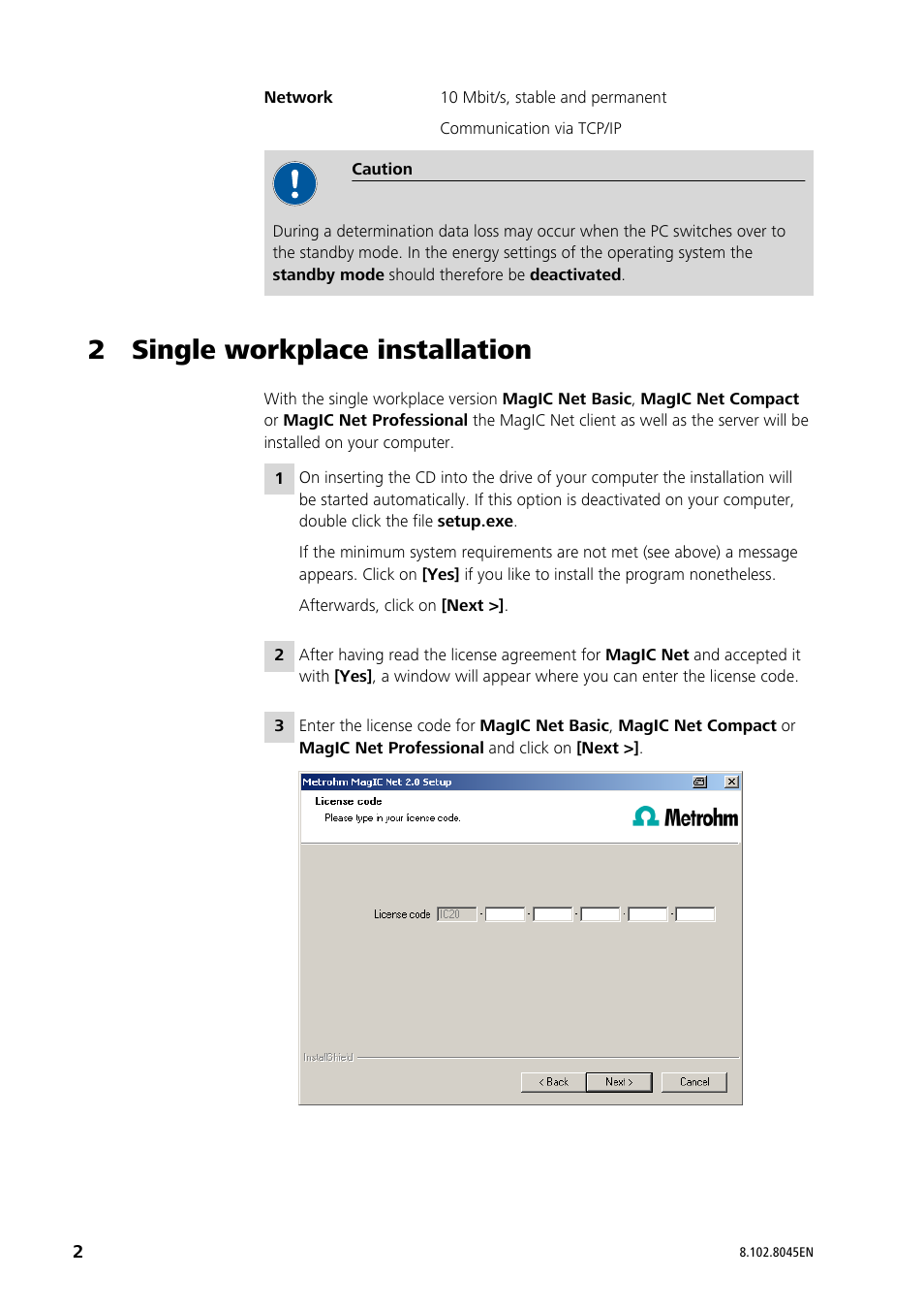 2 single workplace installation | Metrohm MagIC Net 2.4 User Manual | Page 2 / 17