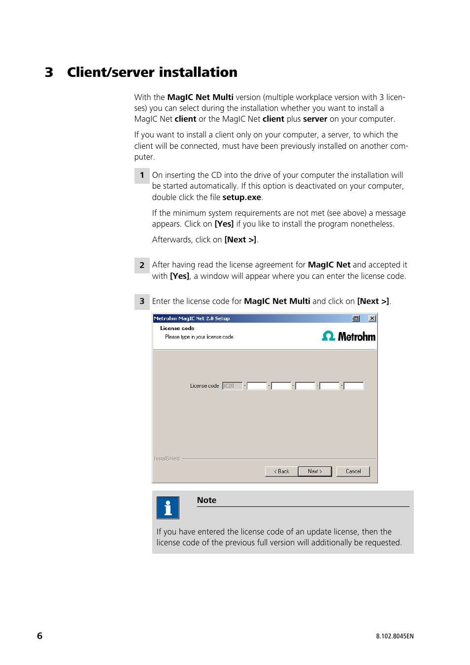 3 client/server installation | Metrohm MagIC Net 2.4 User Manual | Page 6 / 17