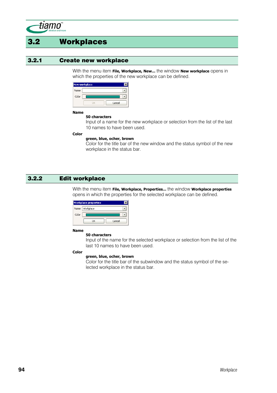 2 workplaces, 1 create new workplace, 2 edit workplace | Metrohm tiamo 1.1 Manual User Manual | Page 122 / 838