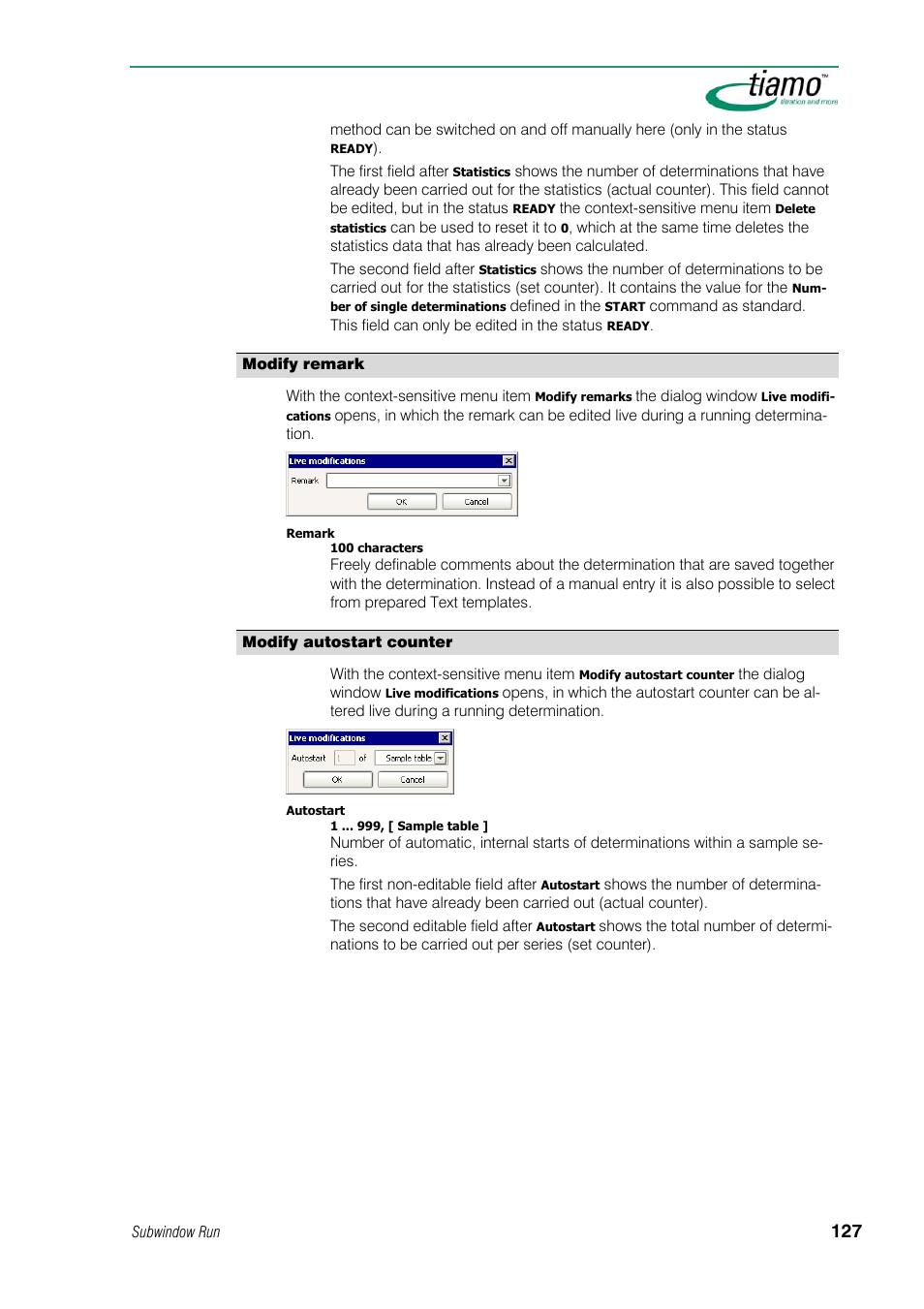 Modify remark, Modify autostart counter | Metrohm tiamo 1.1 Manual User Manual | Page 155 / 838