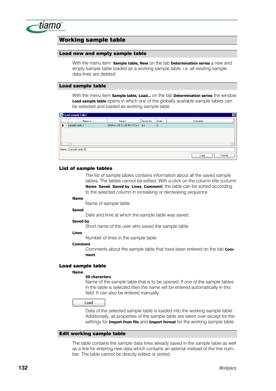 Working sample table, Load new and empty sample table, Load sample table | Edit working sample table | Metrohm tiamo 1.1 Manual User Manual | Page 160 / 838