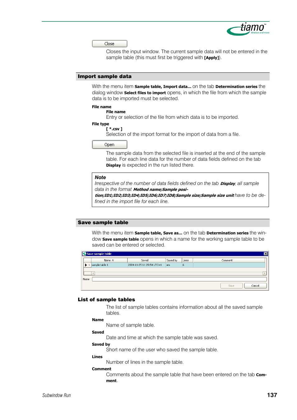 Import sample data, Save sample table | Metrohm tiamo 1.1 Manual User Manual | Page 165 / 838