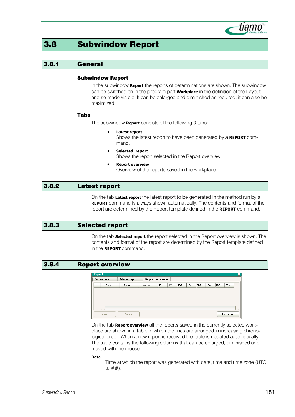 8 subwindow report, 1 general, 2 latest report | 3 selected report, 4 report overview | Metrohm tiamo 1.1 Manual User Manual | Page 179 / 838