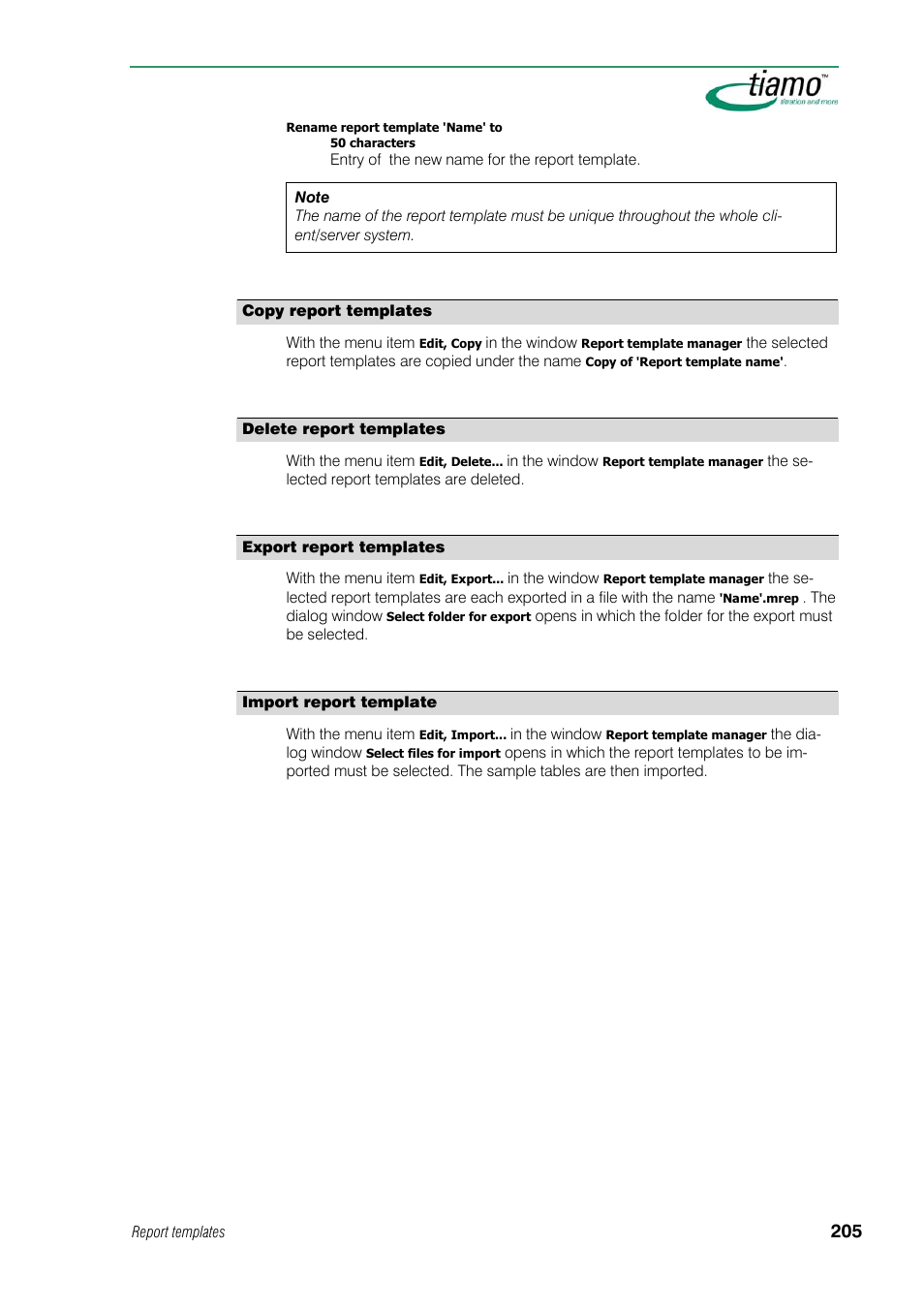 Copy report templates, Delete report templates, Export report templates | Import report template | Metrohm tiamo 1.1 Manual User Manual | Page 233 / 838