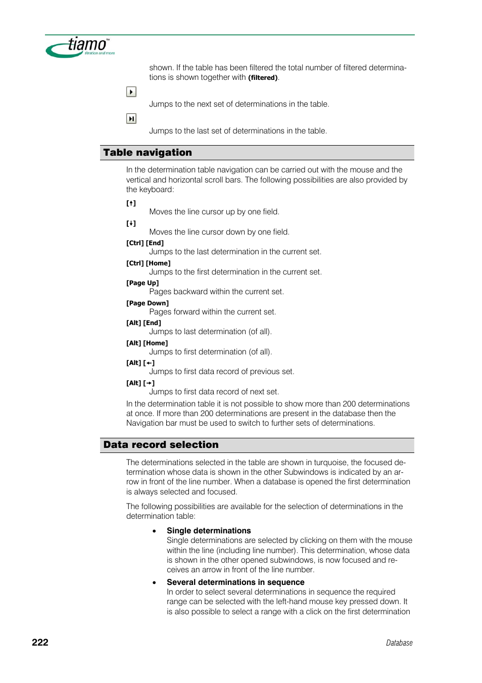 Table navigation, Data record selection | Metrohm tiamo 1.1 Manual User Manual | Page 250 / 838