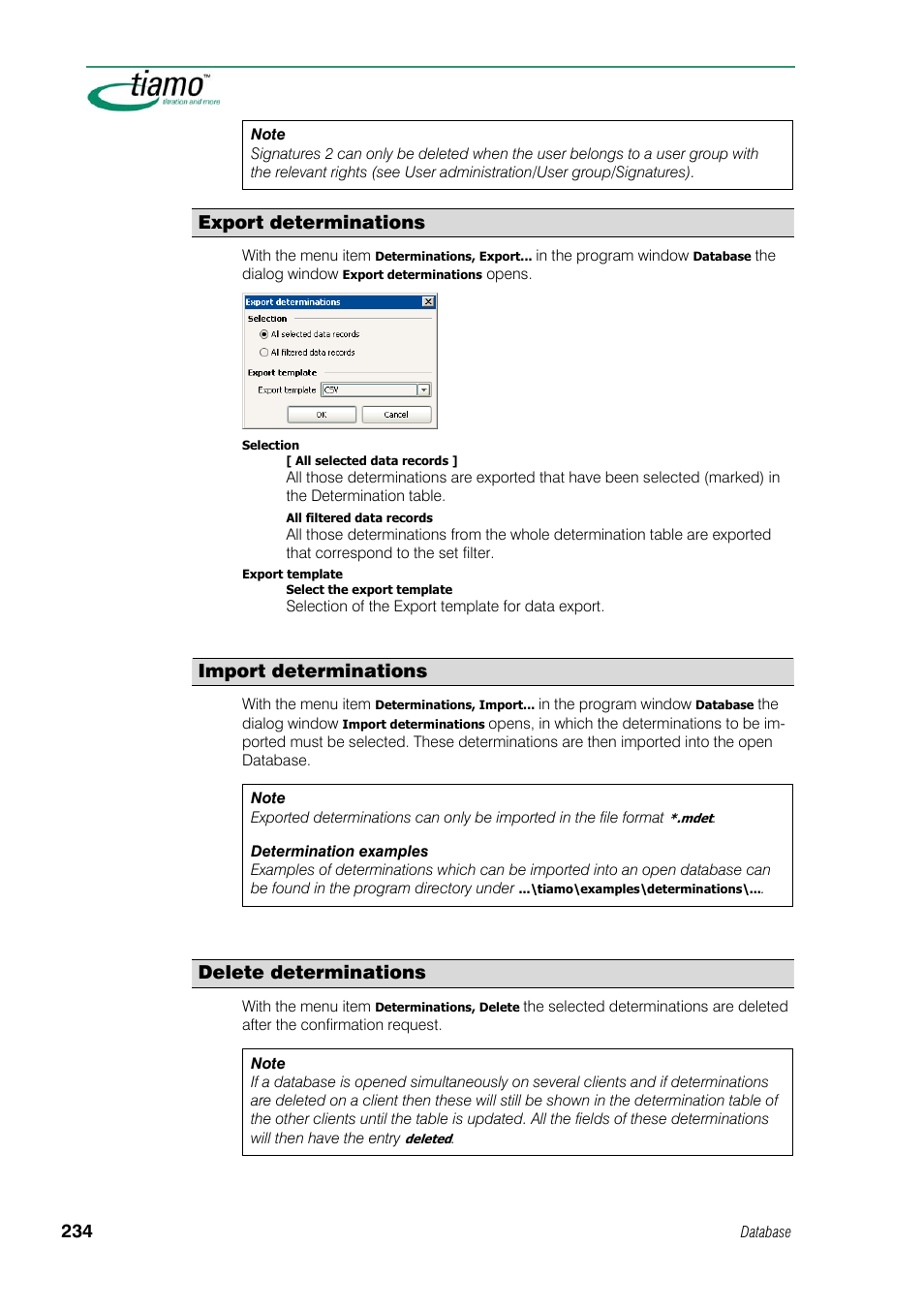 Export determinations, Import determinations, Delete determinations | Metrohm tiamo 1.1 Manual User Manual | Page 262 / 838