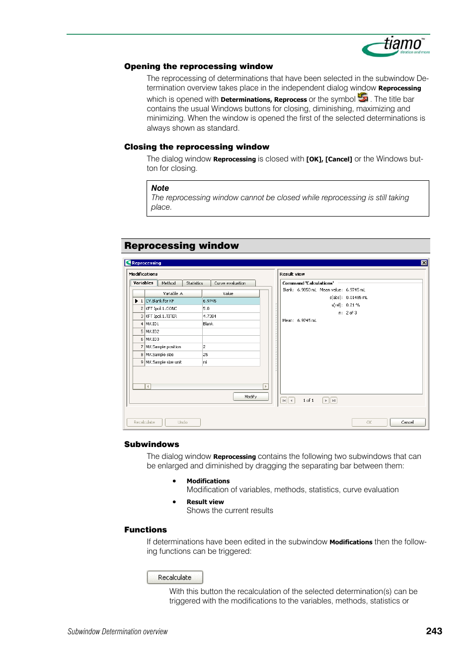 Reprocessing window | Metrohm tiamo 1.1 Manual User Manual | Page 271 / 838
