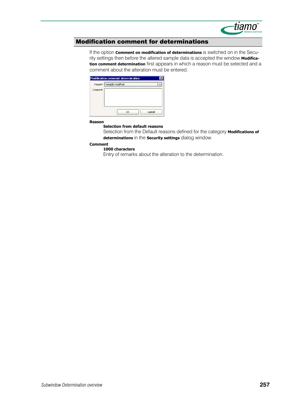 Modification comment for determinations | Metrohm tiamo 1.1 Manual User Manual | Page 285 / 838