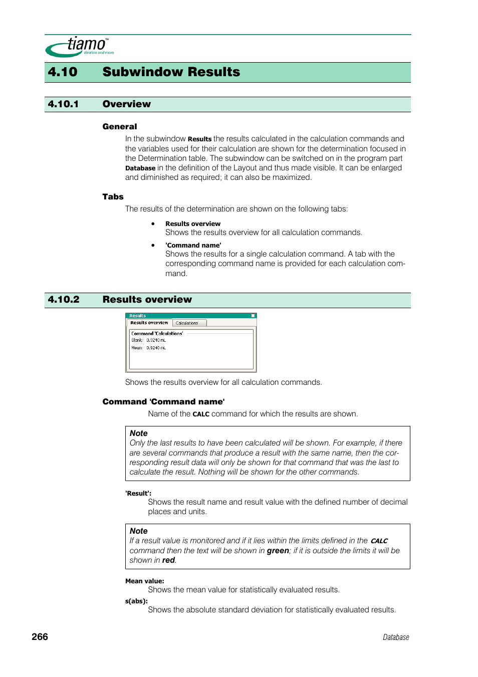 10 subwindow results, 1 overview, 2 results overview | Metrohm tiamo 1.1 Manual User Manual | Page 294 / 838