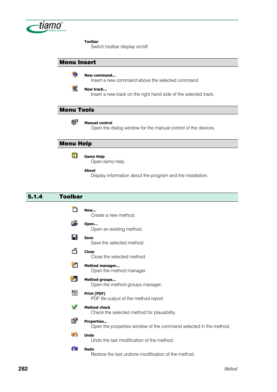 Menu insert, Menu tools, Menu help | 4 toolbar | Metrohm tiamo 1.1 Manual User Manual | Page 310 / 838