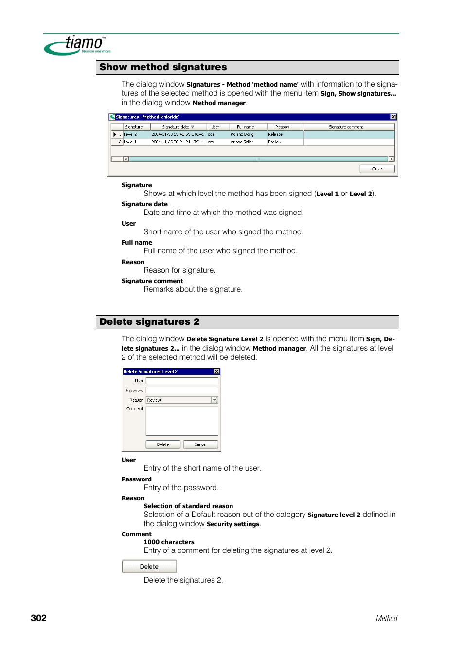 Show method signatures, Delete signatures 2 | Metrohm tiamo 1.1 Manual User Manual | Page 330 / 838
